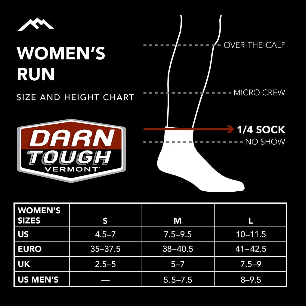 Darn Tough Women's 1/4 Ultra-Lightweight Run Sock (Style 1044) - Black, Medium