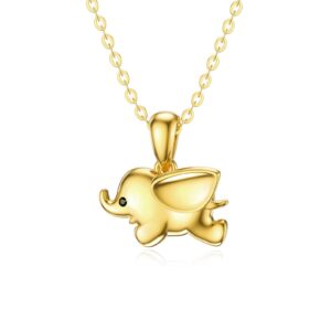 14kt Solid Gold Elephant Necklace for Women, Real Gold Cute Animal Lucky Pendant Love Jewelry Gift for Her, Mom, Wife, Girl 18 Inch