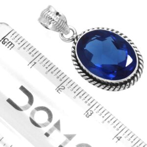 JEWELOPORIUM 925 Sterling Silver Pendant for Women Blue Sapphire Simulated Gemstone Boho Silver Pendant Necklace Anniversary - Gift Statement Jewelry