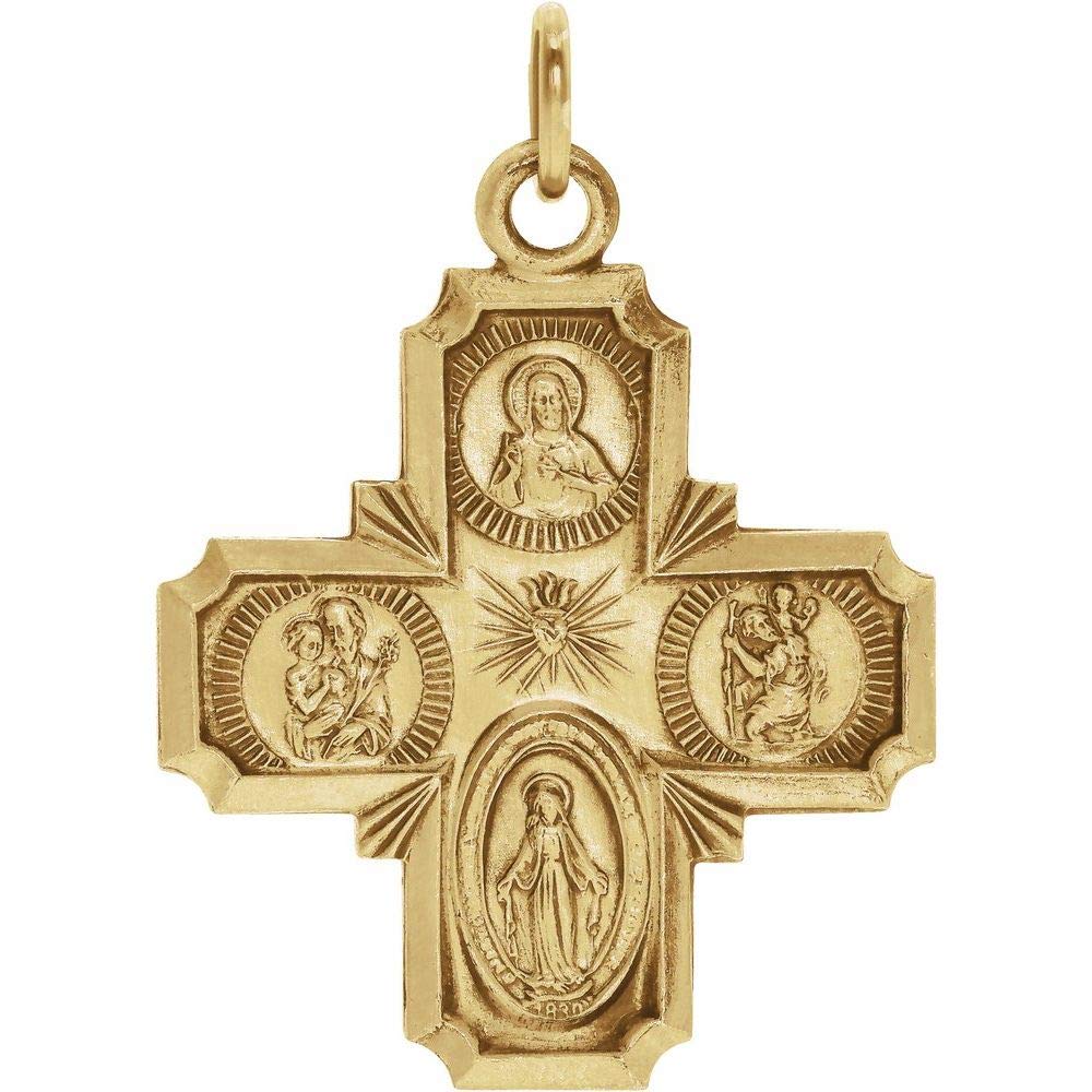 Solid 14k Yellow Gold 12x12mm Four-Way Cross Crucifix Charm Pendant Medal (12mm x 12mm)