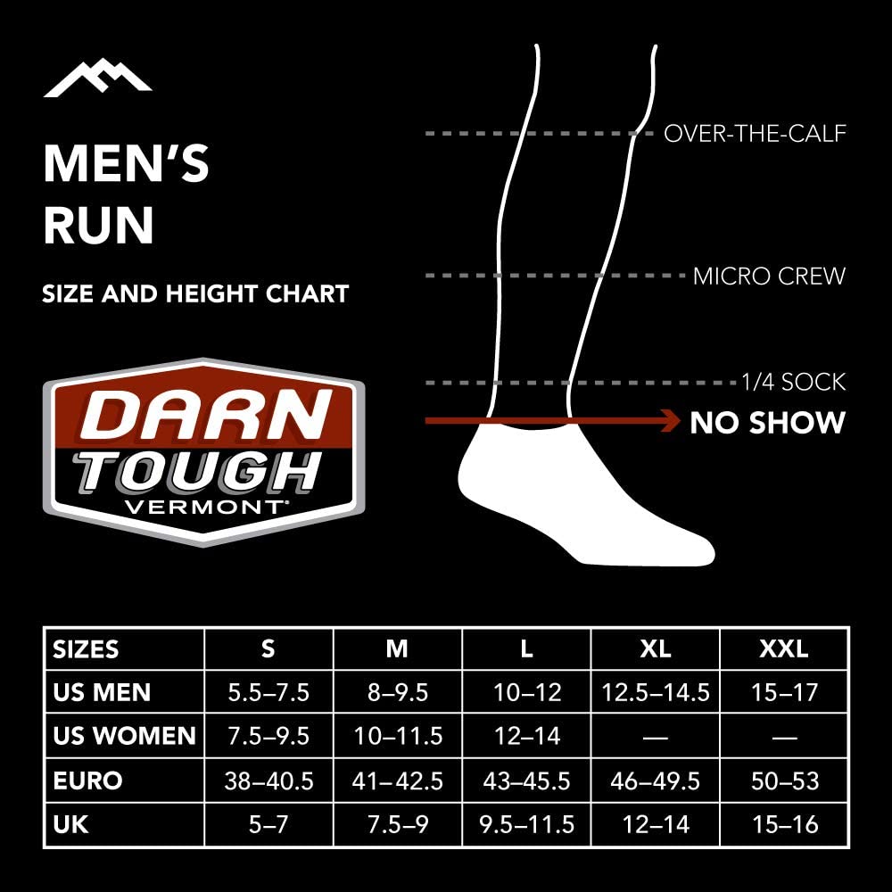 Darn Tough Men's Run No Show Tab Ultra-Lightweight with Cushion Sock (Style 1039) - Black, Medium