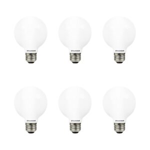 sylvania led truwave natural series globe g25 light bulb, 40w equivalent, efficient 4.5w, 350 lumens, dimmable, frosted, 2700k, soft white - 6 pack (40887)