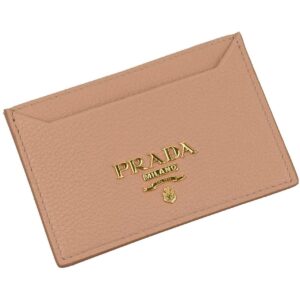 Prada Vitello Grain Leather Card Holder Cipria Beige Gold Logo 1MC208