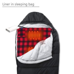 Mantuole Heated Sleeping Bag pad, Heated Sleeping Bag Liner, 5 Heating Zones, Operated by Battery Power Bank or Other USB Power Supply, Compact Bag Included. Black & Red Flannel.