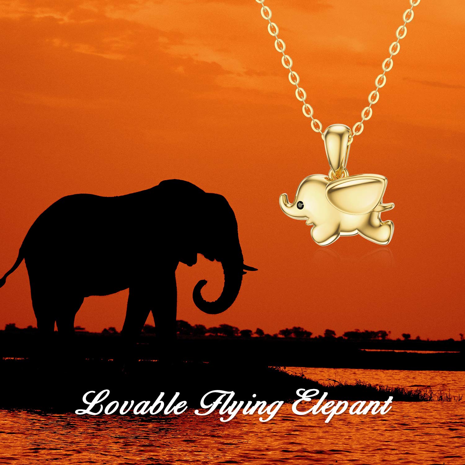 14kt Solid Gold Elephant Necklace for Women, Real Gold Cute Animal Lucky Pendant Love Jewelry Gift for Her, Mom, Wife, Girl 18 Inch