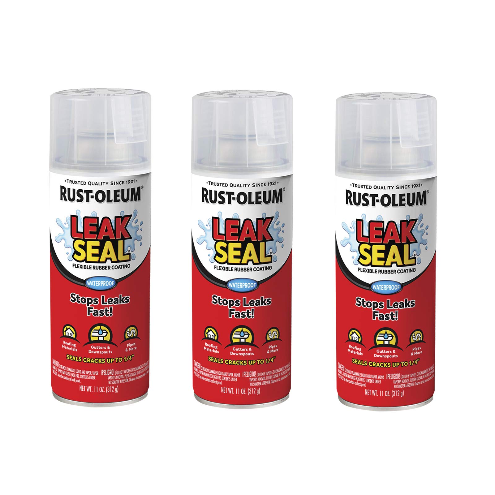 Rust-Oleum 265495A3 LeakSeal Flexible Rubber Coating Spray, 11 Ounce (3 Pack), Clear, 3 Count