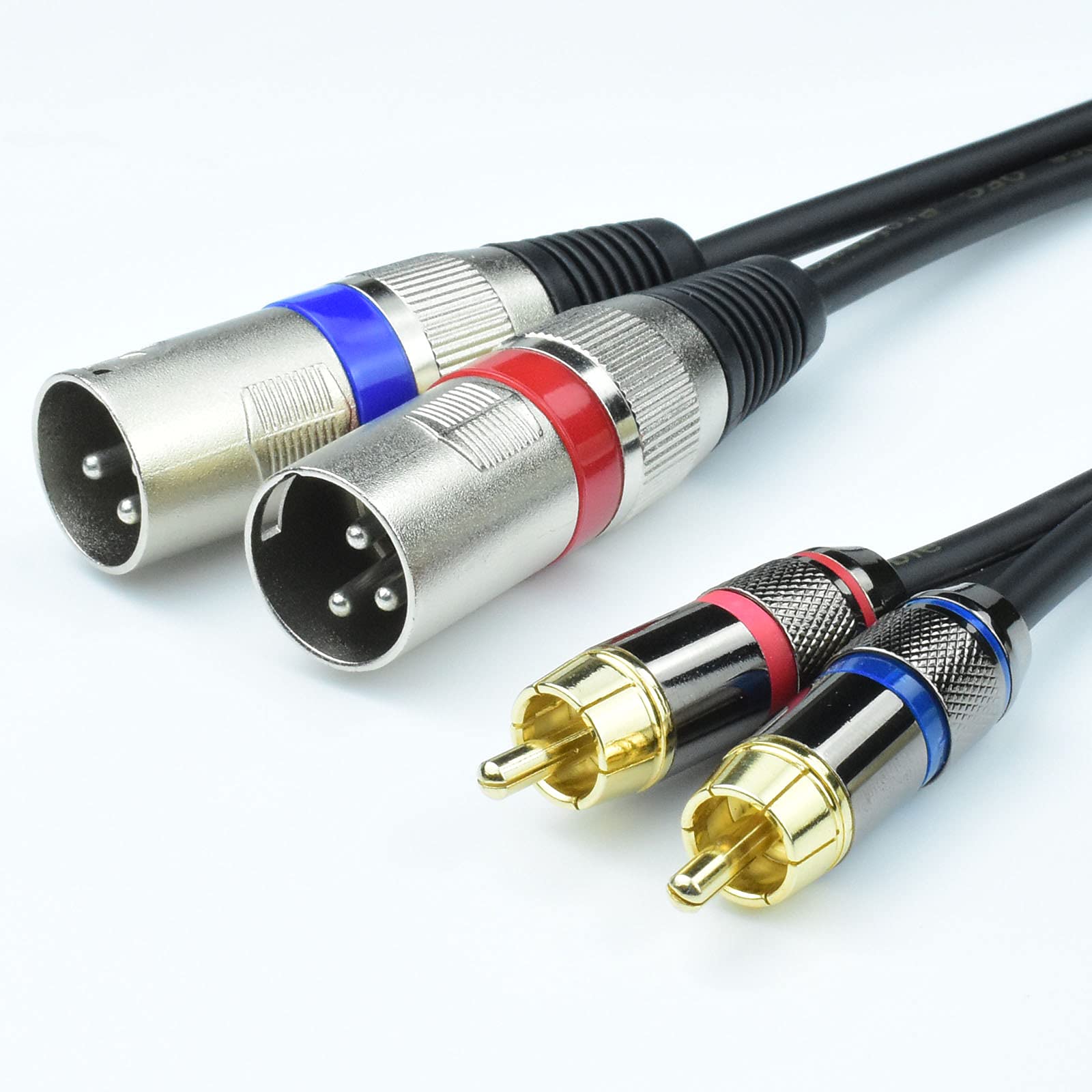 Mugteeve Dual RCA Male to Dual XLR Male Cable Adapter, 5 Feet Unbalanced L/R RCA to XLR Phono Plug Cable, Left and Right Tape Out Cord, for Mixer, Studio Monitor, Stereo HiFi Subwoofer Speaker