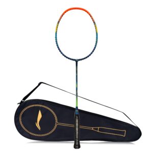 li-ning g-force superlite 3700 carbon fibre unstrung badminton racket with full cover (navy/orange)