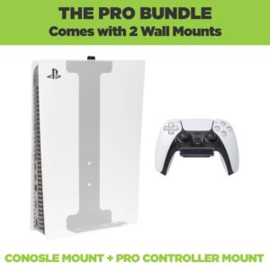 HIDEit Mounts - Wall Mount & Controller Bundle for PS5 - Includes Steel Wall Mount & Rubber Dipped Controller Holder - Patented Wall Mount for PlayStation 5 Disc & Digital - Not PS5 Slim Compatible