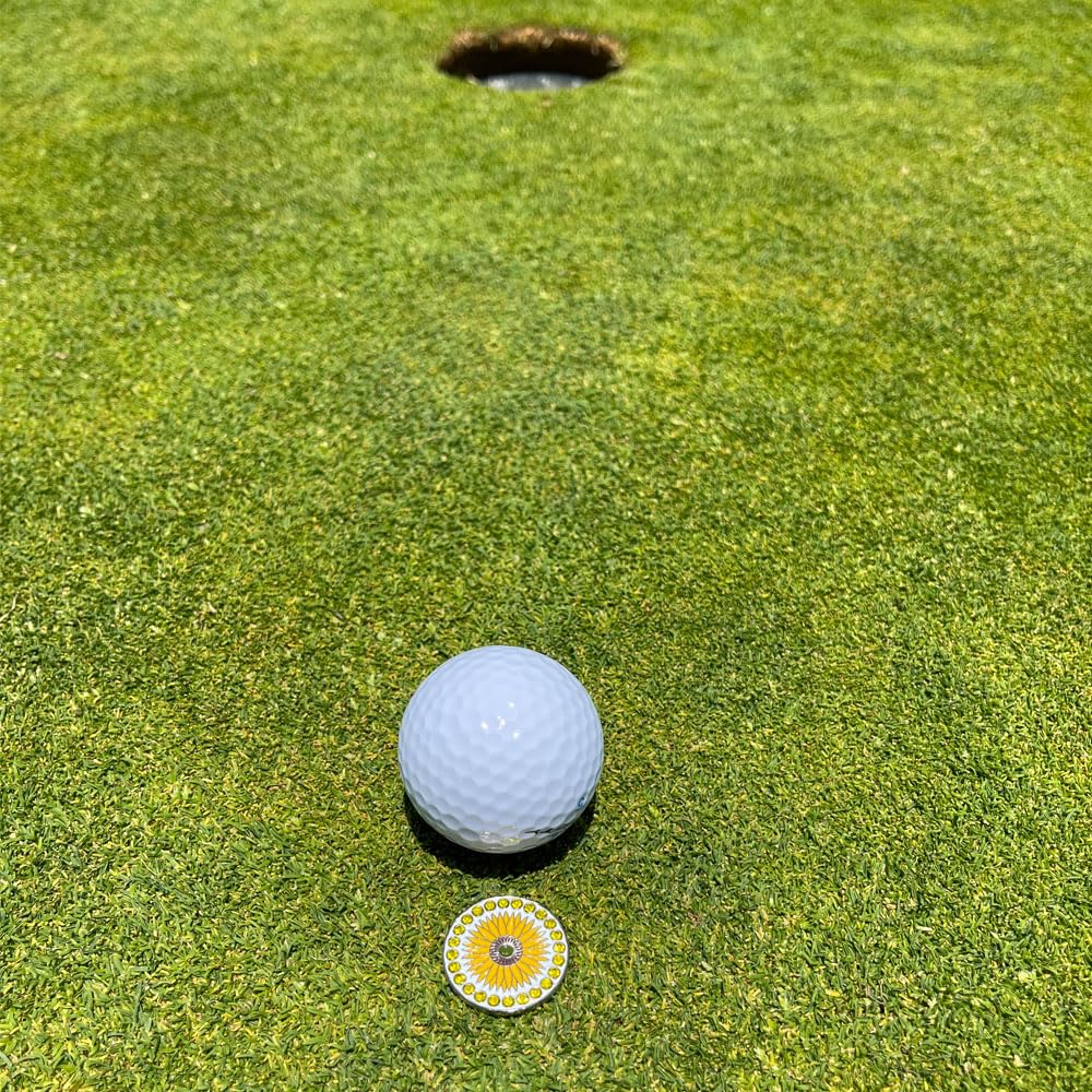 Giggle Golf Bling Flower Ball Marker Pack | includes One Daisies, One Sunflower, and One Plumeria Bling Ball Marker with One Magnetic Hat Clip