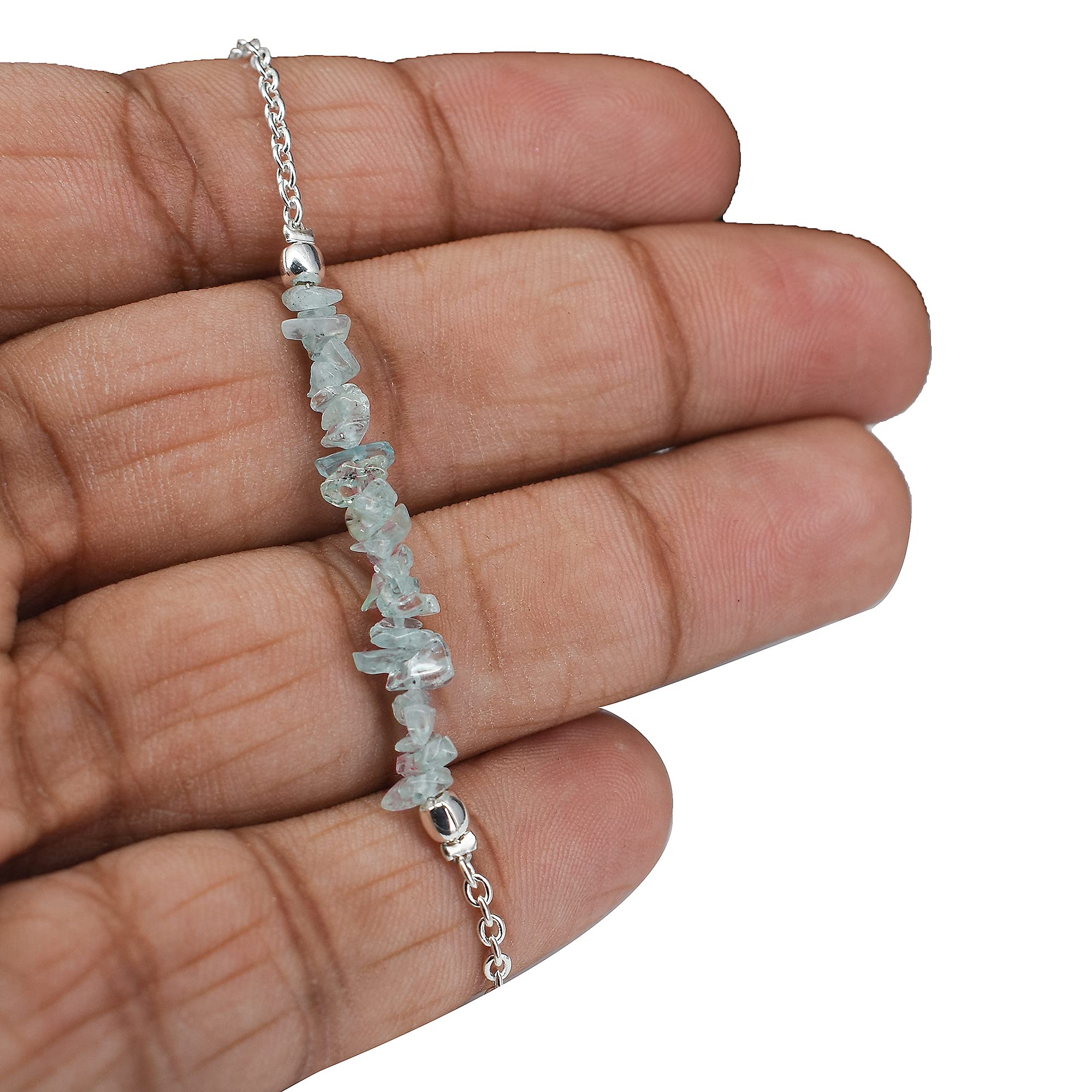 Gempires Natural Aquamarine Chips Bar Bracelet, March Birthstone, Energy Healing Crystals, Gift for Her, Gemstone Jewelry 8 inch (Aquamarine)