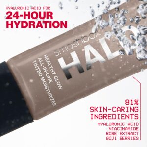 Smashbox Halo Healthy Glow All-In-One Tinted Moisturizer SPF 25 with Hyaluronic Acid, Light to Medium Coverage, Dewy Finish, Oil-free, Sweat and Humidity Resistant, 1.4 fl. oz., Medium