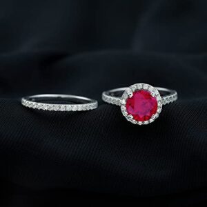 Lab Created Ruby Bridal Wedding Ring Set with D-VS1 Moissanite | 8 MM | AAAA Quality, 14K White Gold, Size:US 5.50