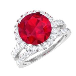 Lab Created Ruby Bridal Wedding Ring Set with D-VS1 Moissanite | 8 MM | AAAA Quality, 14K White Gold, Size:US 5.50