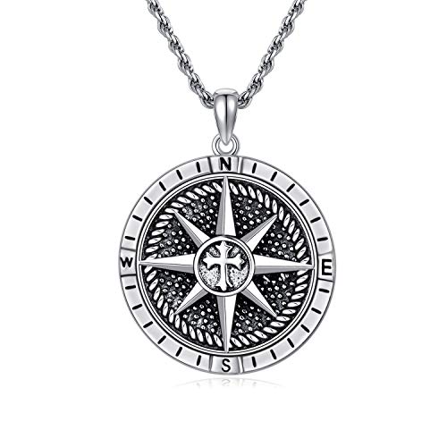 PDTJMTG Compass Necklace for Men Sterling Silver Men's Compass Necklace