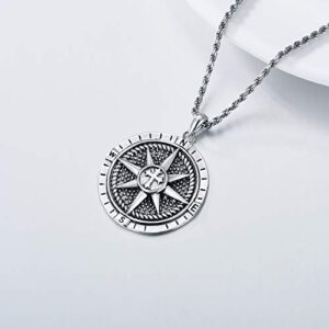 PDTJMTG Compass Necklace for Men Sterling Silver Men's Compass Necklace