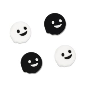 geekshare 4pcs cute ghost thumb grip caps,halloween soft silicone joystick cover compatible with nintendo switch/oled/switch lite - black&white