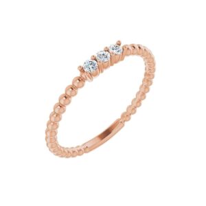 Solid 14k Rose Gold 1/10 Cttw Diamond Beaded Ring Band (.10 Cttw) (Width = 2.1mm) - Size 5