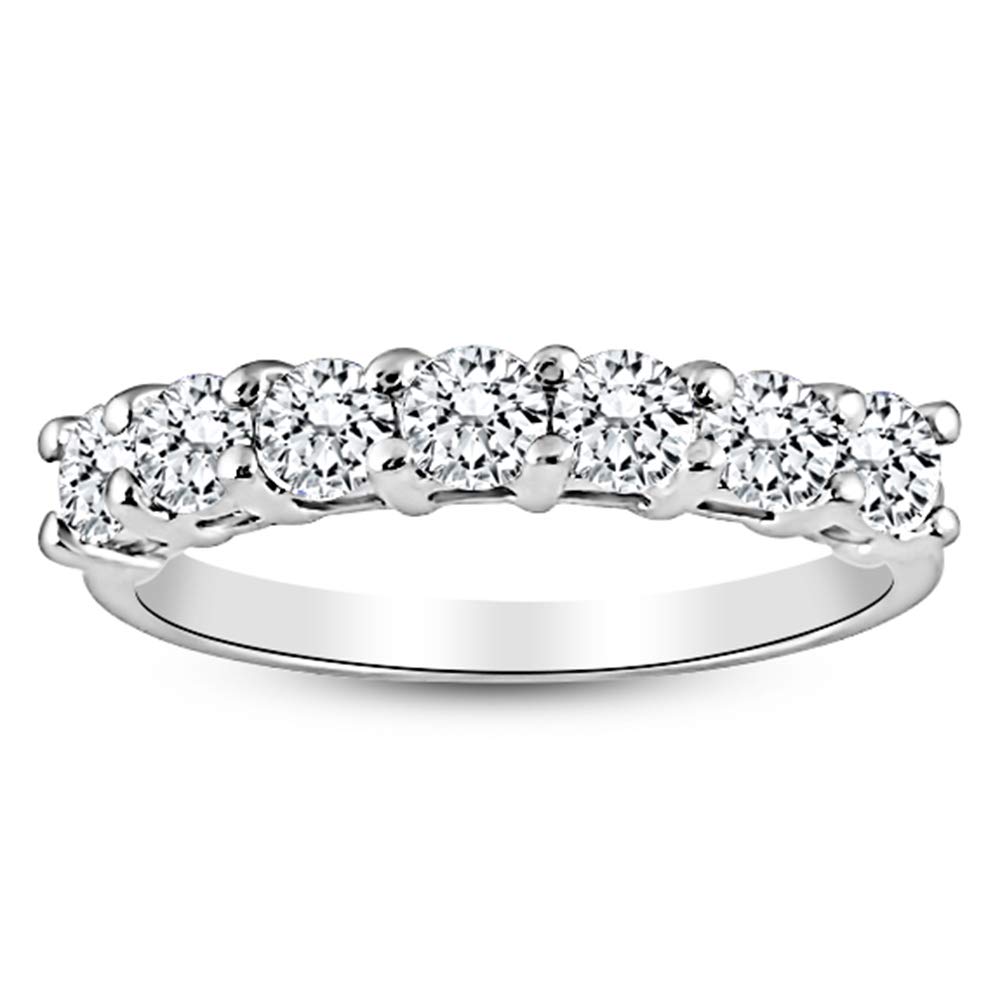 1 Carat 14K White Gold Round 7-Stone Diamond Wedding Anniversary Stackable Ring Band Value Collection