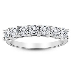 houston diamond district 1 carat 14k white gold round 7-stone diamond wedding anniversary stackable ring band value collection, size 6.5