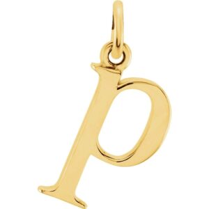 solid 14k yellow gold lowercase alphabet initial letter p charm pendant (15mm x 5.7mm)