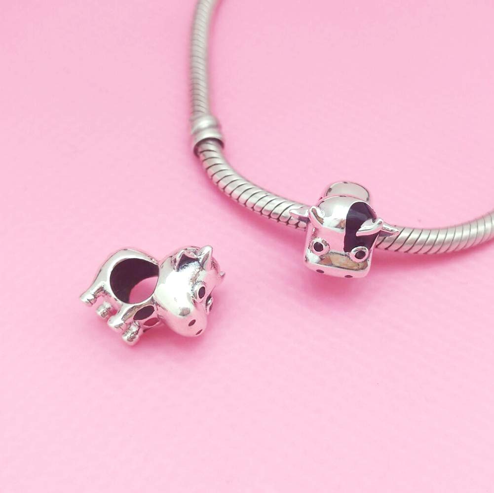 FAEFASH Cow Charm Bead 925 Sterling Silver Animals Charm Fit Women Bracelet,for Animal Lovers (Red.Silver and Black Multi)