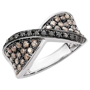 solid 14k white gold 1.0 cttw black and brown diamond ring band - size 7 (width = 22mm)