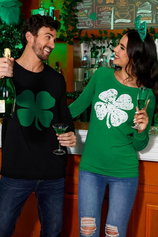 For G and PL St Patrick's Day Lucky Shamrock Clover Women Sweatshirt Ireland Four Leaf Pullover Casual T Shirts L