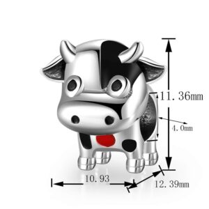 FAEFASH Cow Charm Bead 925 Sterling Silver Animals Charm Fit Women Bracelet,for Animal Lovers (Red.Silver and Black Multi)