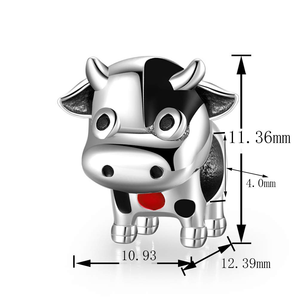 FAEFASH Cow Charm Bead 925 Sterling Silver Animals Charm Fit Women Bracelet,for Animal Lovers (Red.Silver and Black Multi)