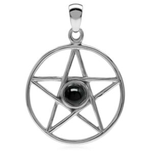 Silvershake Natural Black Onyx Stone 925 Sterling Silver Wiccan Pentagram Star Pentacle Necklace Pendant Jewelry for Women