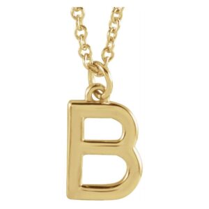 Solid 14k Yellow Gold Alphabet Initial Letter B Dangle Charm Pendant Chain Necklace 18" (9.5mm x 6.1mm)