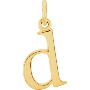 solid 14k yellow gold lowercase alphabet initial letter d charm pendant small (14mm x 5.4mm)