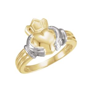 18k white and yellow gold two tone claddagh ring band (width = 13.2mm) - size 6.5