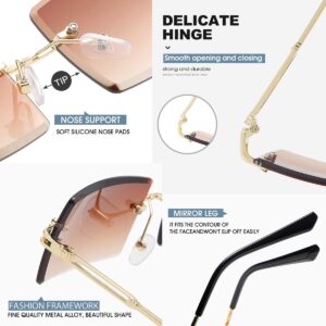 Dollger Rimless Rectangle Sunglasses Y2K Glasses For Women Men Frameless Trendy rimless glasses Retro 90s Sunglasses DARK TEA