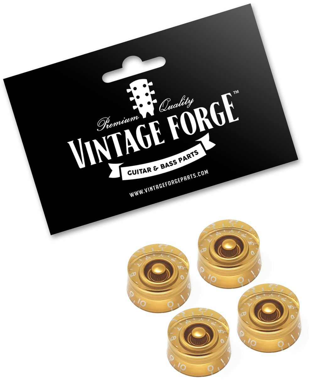 Vintage Forge Gold Speed Knobs Compatible with USA Les Paul SG Electric Guitar (Set of 4) Fits 24 Fine-Spline USA (Imperial) Split Shaft Pots Recessed RS24US-GLD4