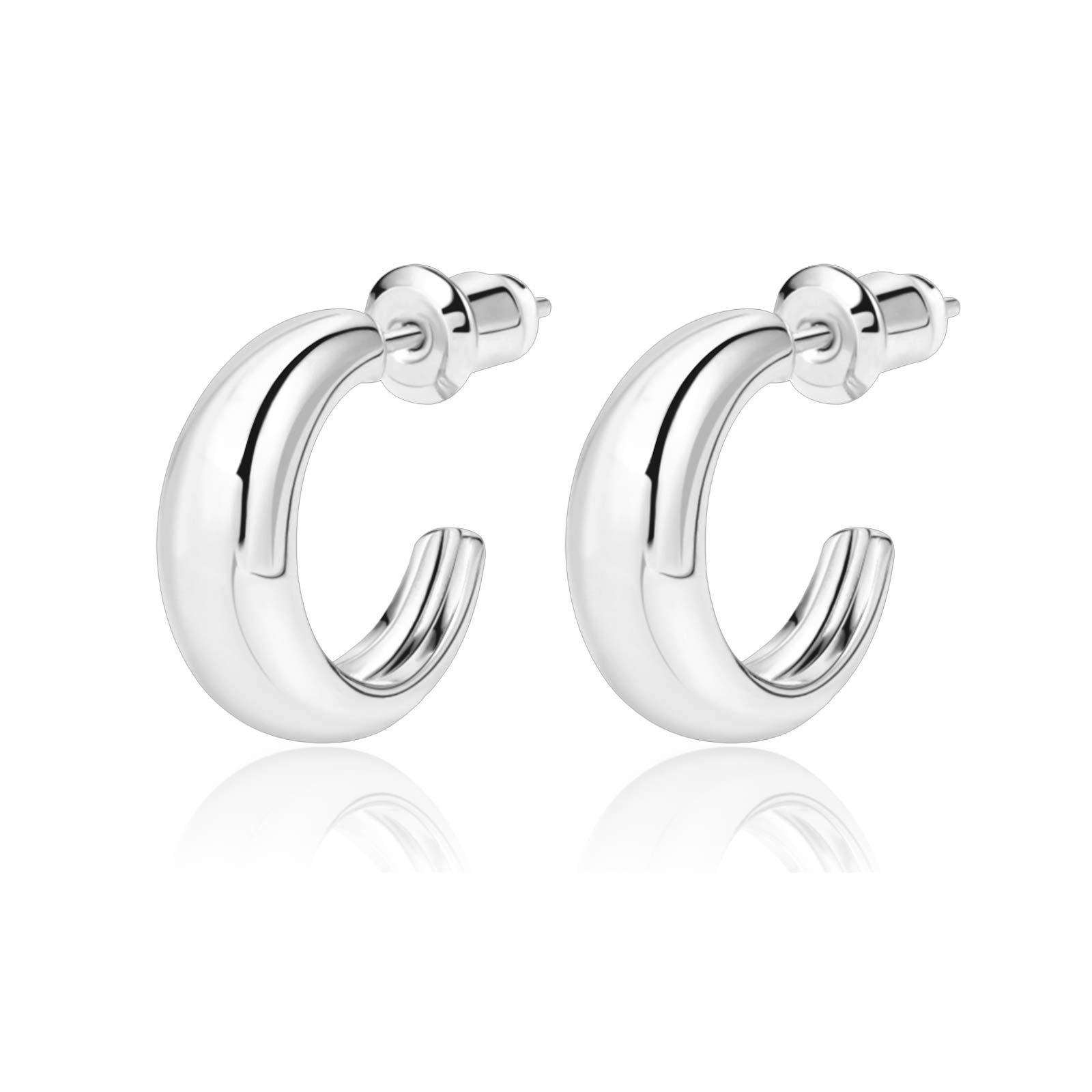 ALEXCRAFT Small Silver Hoops Earrings | Hypoallergenic Small Sterling Silver Post Half Open Hoop Earrings for Women