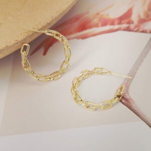 Hoop Earrings for Women - Chain Hoop Earrings in 14k Gold - Link Hoop Stud Earring（Dia.20mm）