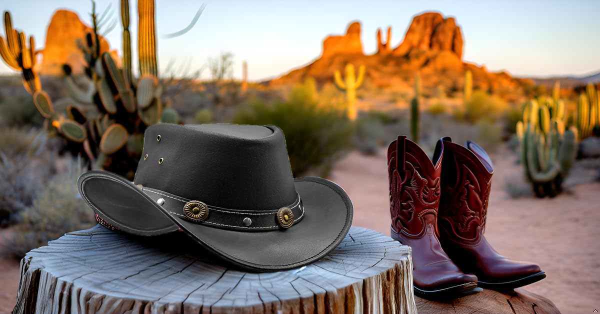 Showerproof Outback hat Also Worn as Leather Cowboy hat, Australian Hats for Men & Women Black