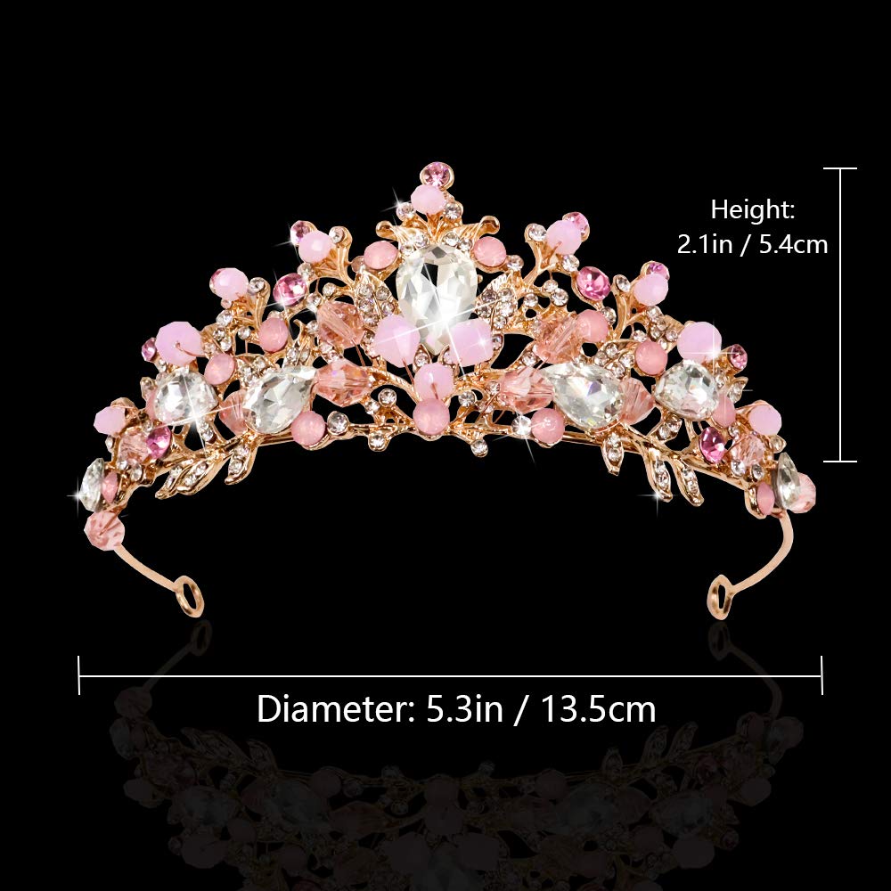 NODG Rose Gold Tiaras and Crowns for Women Pink Crystal Wedding Tiaras for Women Birthday Party Headbands Prom Pageant Tiara Headband Rhinestone Bridal Crown for Bride