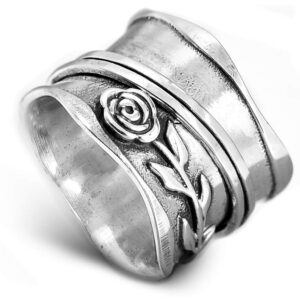 boho-magic 925 sterling silver spinner ring for women rose flower fidget anxiety relief wide band (6)