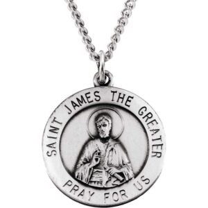 Solid 925 Sterling Silver 18mm Pray for Us St. Saint James Medal Charm Pendant Chain Necklace 18"