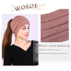 Woeoe Warm Winter Headbands Knitted Turban Head Wraps Wide Crochet Stretchy Ear Warmer Soft Stretch Head Scarfts for Women and Girls