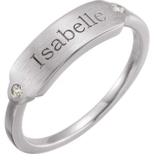 Solid 14k White Gold .03 Cttw Diamond 18x5mm Rectangle Engravable Signet Ring Band - Size 6.5