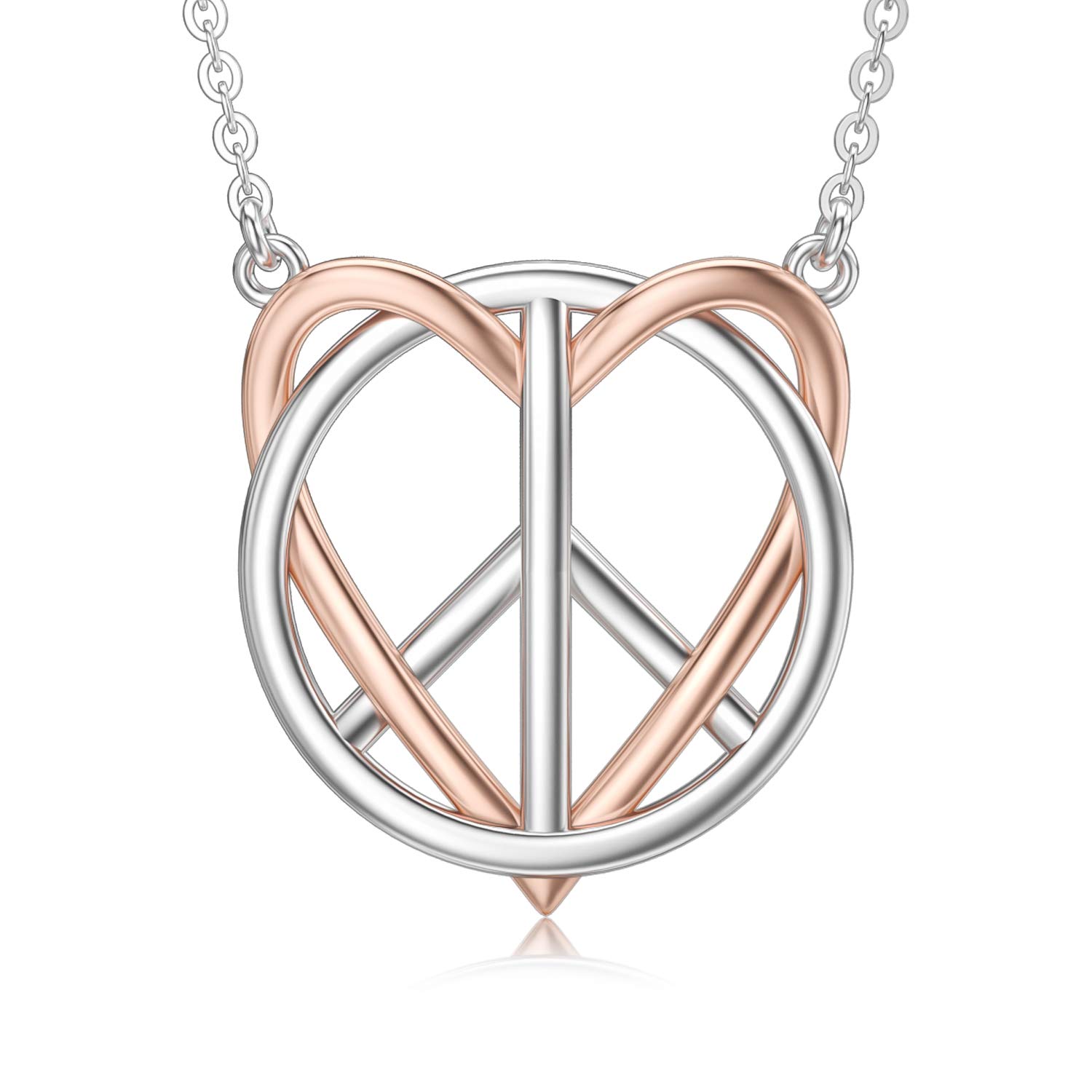 Peace Necklace for Women Sterling Silver Peace Sign Pendant Necklace Heart Love Jewelry