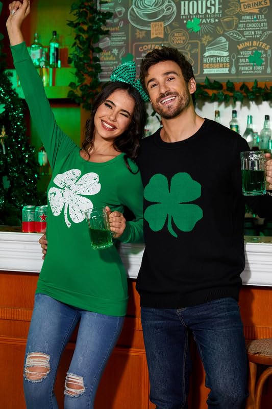 For G and PL St Patrick's Day Lucky Shamrock Clover Women Sweatshirt Ireland Four Leaf Pullover Casual T Shirts L