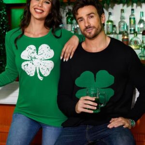 For G and PL St Patrick's Day Lucky Shamrock Clover Women Sweatshirt Ireland Four Leaf Pullover Casual T Shirts L