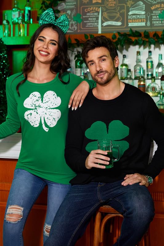 For G and PL St Patrick's Day Lucky Shamrock Clover Women Sweatshirt Ireland Four Leaf Pullover Casual T Shirts L