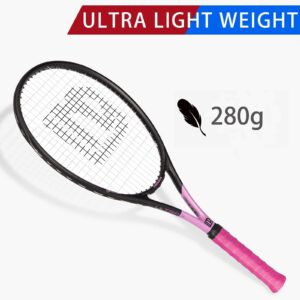 LUNNADE Adults Tennis Racket 27 Inch, Shockproof Carbon Fiber Tennis Racquet Light-Weight, Pre-Strung and Regrip, Suitable for Beginners to Intermediate Players