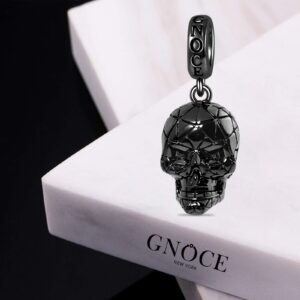 GNOCE Black Skull Pendant Charm Sterling Silver Black Plated Horror Dangle Charm Fit Bracelet/Necklace For Women Wife